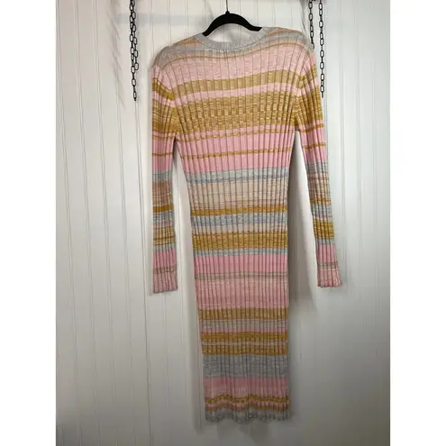 Willow & Wind Striped Multi Color Knit Long Sleeve Henley Sweater Dress Size S Pink