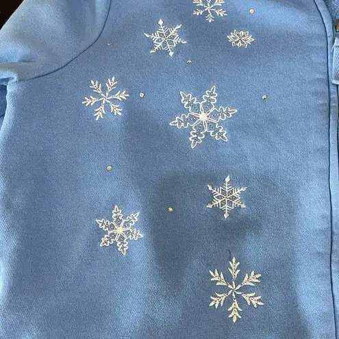 Breckenridge zippered sweatshirt blue snowflakes snowman cardigan jacket LP