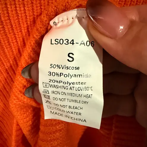 LILLUSORY Women Orange Oversized Ribbed Polo Sweater S Drop Shoulder Minimalist