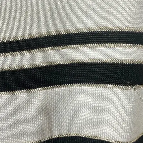 St. John Wool Cashmere Cardigan Sweater Set Black White Gold Stripe Size Small