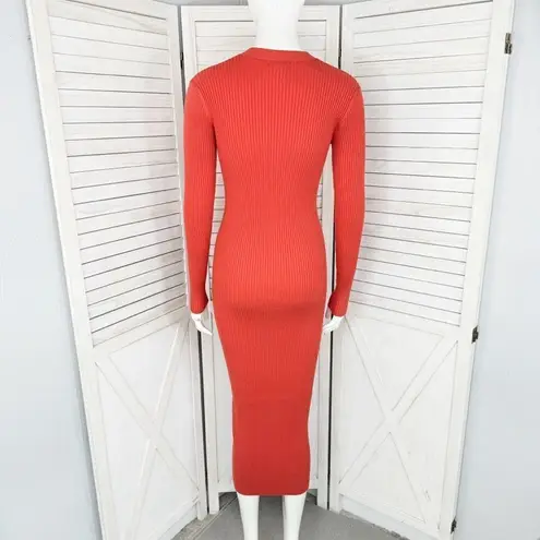 Dress Forum Ribbed Knit Cardigan Duster Sweater Dress Orange Small