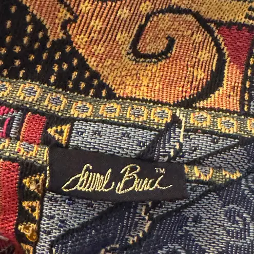 Vtg Laurel Burch Tapestry Colorful Patchwork Dogs Drawstring Close Bag Purple