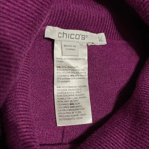 Chico's  Cashmere Blend Elegant Purple Cowl Neck Fringe Poncho Sweater Size L/XL