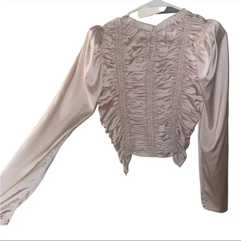 NWT DO+BE Silk Ruched Bodice Blouse in Satin Champagne / Blush Pink