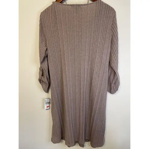 AGB Dress Blush Ribbed Knit 1x Roll Sleeves Necklace Lagenlook Minimal Comfort