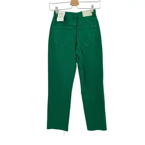 ZARA  Washed‎ Green High Waisted Denim Straight Cropped Jeans Size 0
