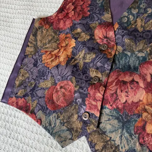 Vintage Best American Clothing Co Floral Vest Fits Womens Small Medium Satin Purple