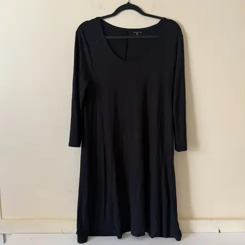 Garnet Hill Black Knit Trapeze Dress 3/4 Sleeves SZ M