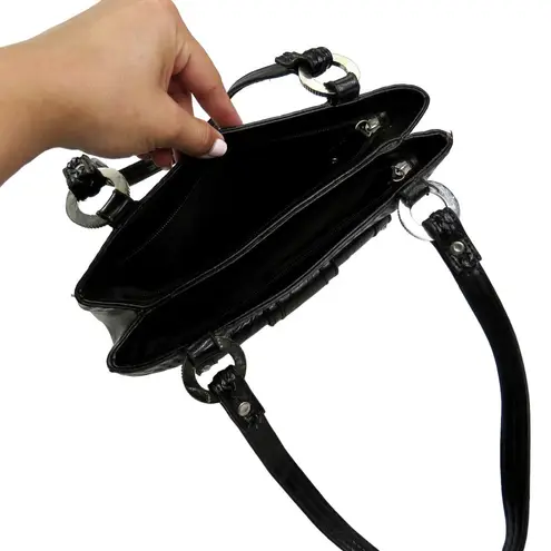 1990s Vintage Black Western Handbag Shoulderbag Silver Accents Retro