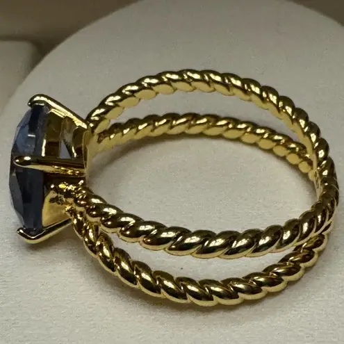 Bomb Party RBP2307 Cross My Heart Blue Purple Tanzanite Yellow 18K Gold Ring 8