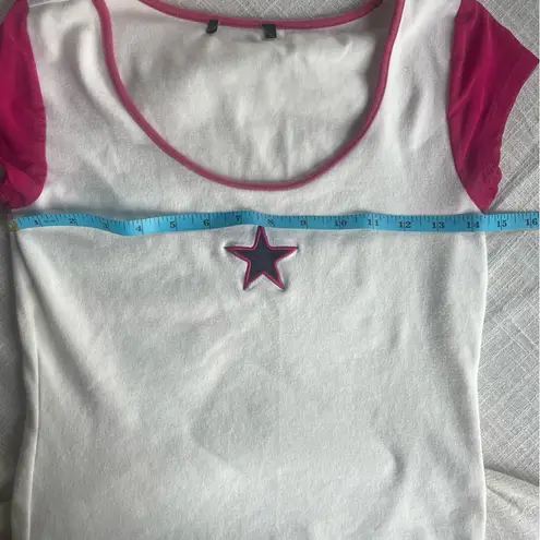 Y2K Pink Mesh Star Baby Tee Coquette Punk Style White Size undefined