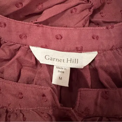 Garnet Hill Elbow Sleeve Swiss Dot Mauve Half Button Front Top Sz M