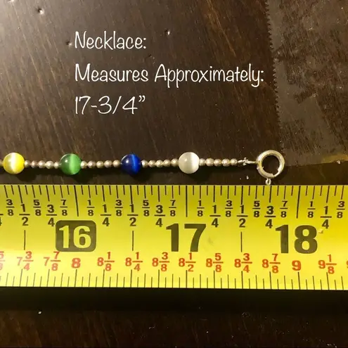 Sterling Silver VTG Multicolor Cats Eye Station Beaded Choker Necklace Extension - Image 3