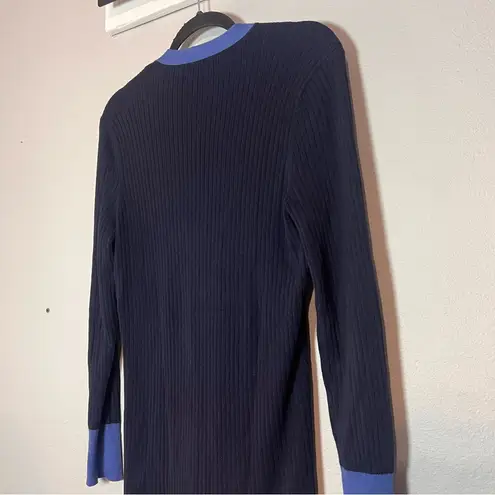 J. McLaughlin Cardigan Sweater Button Front Navy Blue Chainlink Buttons Medium - Image 7