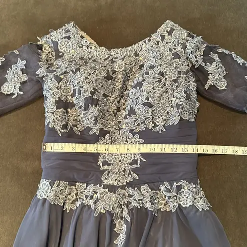 Women’s Short Blue Chiffon Prom Party Dress with Floral Detail Zip Back Size S