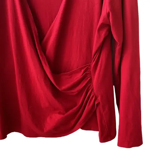 Karen Kane ♥️ Surplice Faux Wrap Long-Sleeved Knit Top/Blouse, Rich Red, Plus 2X