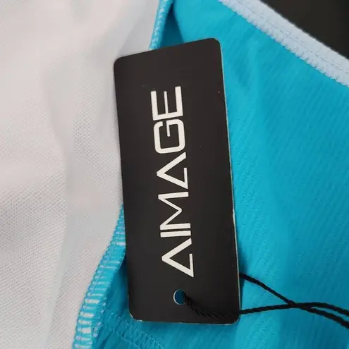 AI'IMAGE Blue Bikini with Light Blue Trim and High Waist Bottoms NWT Size XL