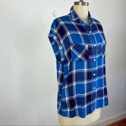Rails Britt Plaid Cap-Sleeve Shirt in Santorini Royal