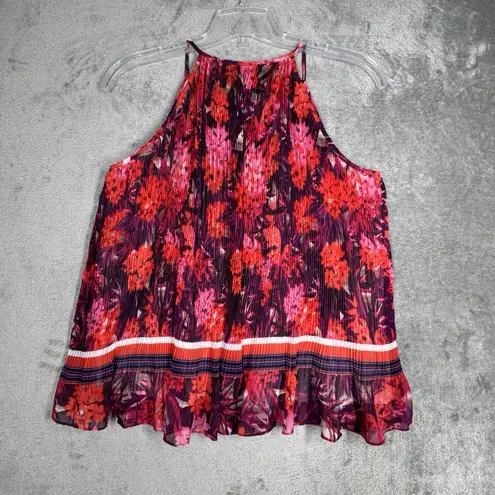 Yumi Kim Yumi Kim Shirt Women Small Pink Purple Floral Flower Pleated Blouse Colorful