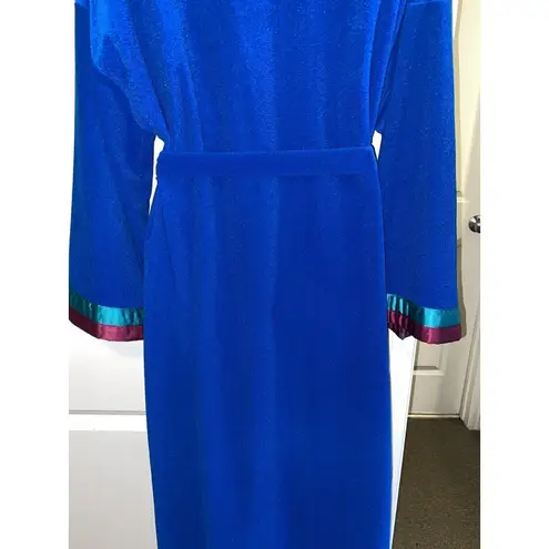 Vanity Fair VTG 80s Burgundy Teal Velvet Housecoat Long Robe Women’s Sz L USA