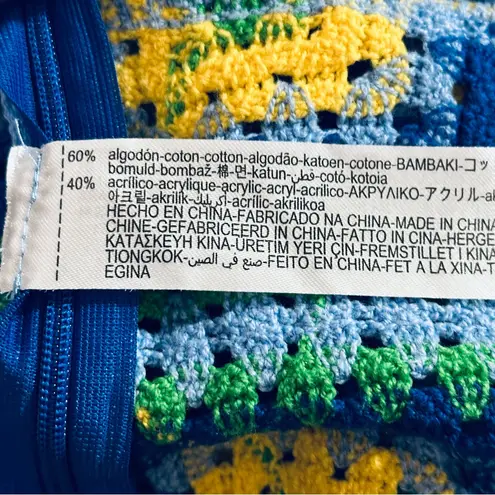 ZARA  Crochet High Waisted Patchwork Boho. Shorts Bermuda Blue Sz Small