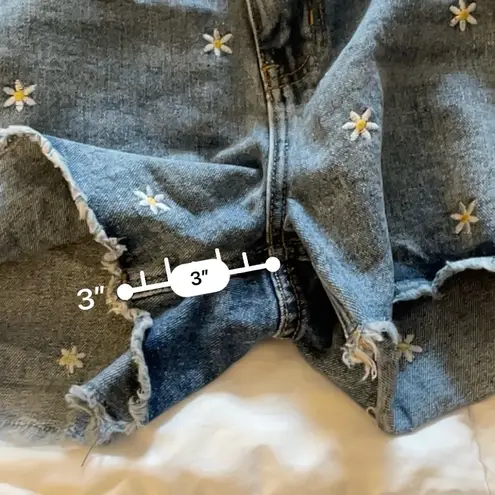 Marshalls Khaki + Blue Daisy Embroidered Denim Shorts