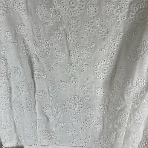 Polo Ralph Lauren Ruffled Linen Eyelet Lace Midi Dress Button Up Belted Size 4 White