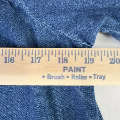 LA CERA Denim Dress Floral Embroidered Button Front Midi Women's Medium Blue Size undefined