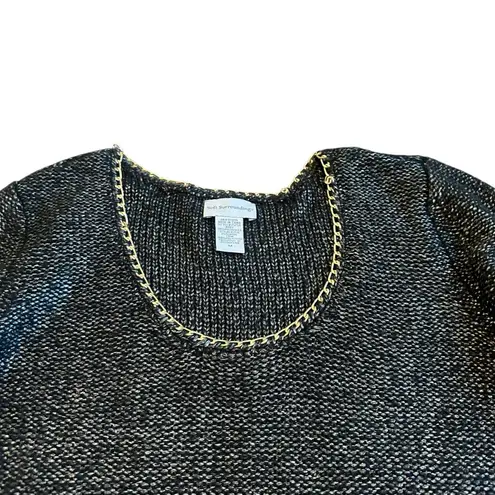 Soft Surroundings Black Grey Wool Blend Pullover Sweater Gold Chain Size Medium - Image 2