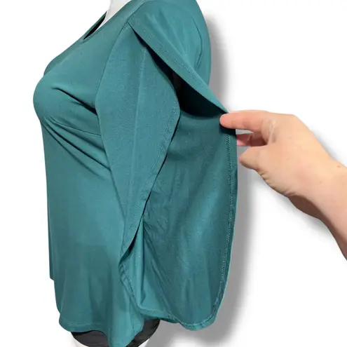 Betabrand Womens Swing Top Shirt Blouse Split Sleeve Scoop Neck Stretch Teal XL