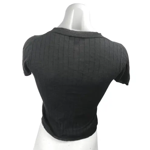 J.Crew Black Silk Cashmere Short Sleeve Ribbed Knit Crew Neck Crop Top Size XS