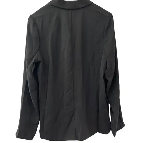 Bobeau Solid Black Long Length Front Pockets Double Breasted Blazer Size Large