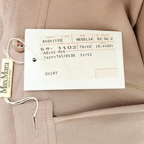 Max Mara NWT Beige Blush Wool Knee Length Pencil Skirt Size 6 Luxury Designer