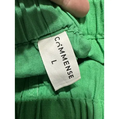 COMMENSE Kelly Green Linen Wide Leg Pants Size L EUC High Rise Elastic Waist Size L