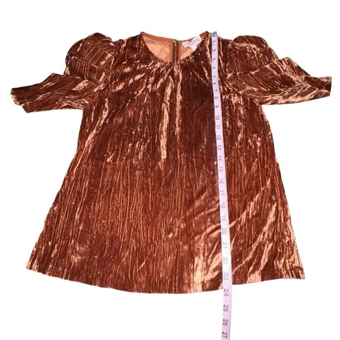 NWT $69 LEYDEN Womens S Orange‎ Rust Crushed Velvet Pouf Short Sleeve Top Blouse Orange