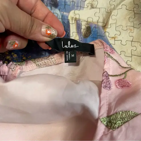 Lulus Unique Impression Pink 3D Floral Embroidered Halter Midi Dress