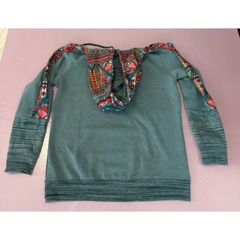 Hooey Women's XL Aztec Print Hoodie Southwestern Pullover Canyon Cowgirl Design Green