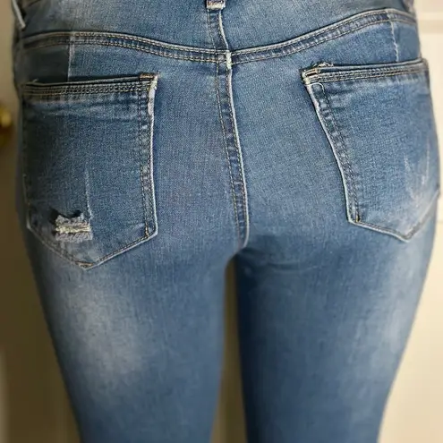 Womens Junior Slim Fit Skinny Distressed Denim Overalls Size 9 Blue Size M