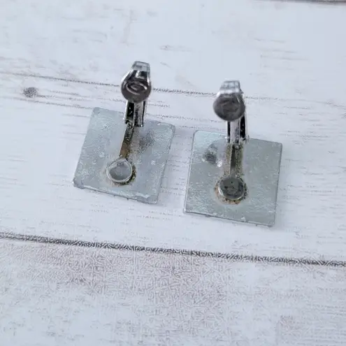 Vintage Clip On Earrings Tri Tone Square
