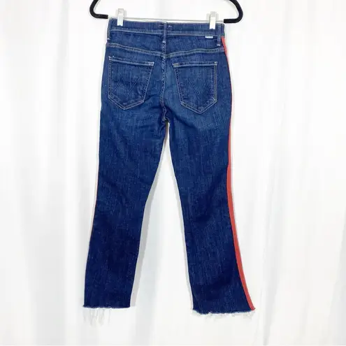 MOTHER Denim  Insider Crop Step Fray High Rise Jeans: Speed Racer Red Stripe