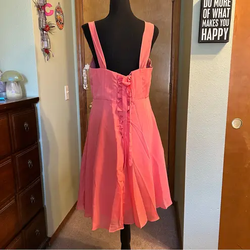 NWOT coral sleeveless formal dress with sheer coat rhinestone brooch size 14 Pink