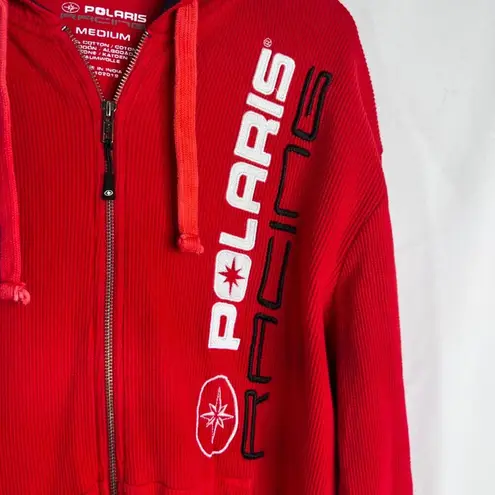 Polaris Racing Red Hooded 100% Cotton Full Zip Thermal Sweatshirt Size Medium