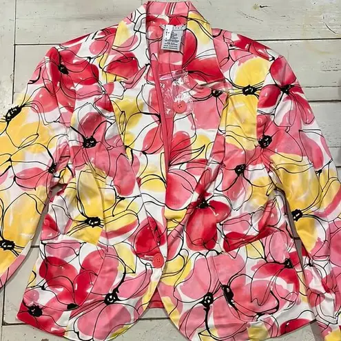 George Stretch Women Y2K Blazer 16 Cropped Stretch Shoulder Pads Floral … Pink