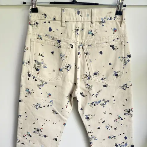 Caron Callahan NWT Stewart Khaki Painter Print Sz 0 Straight Wide Leg Jeans Pant Tan