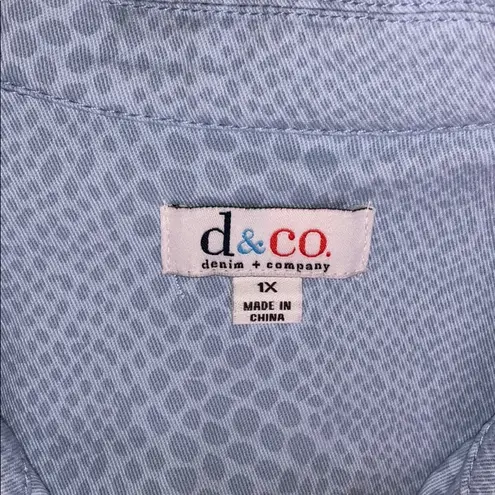 Denim & Co . Size 1X Blue Cobra Snakeskin Print Button Front Jean Jacket