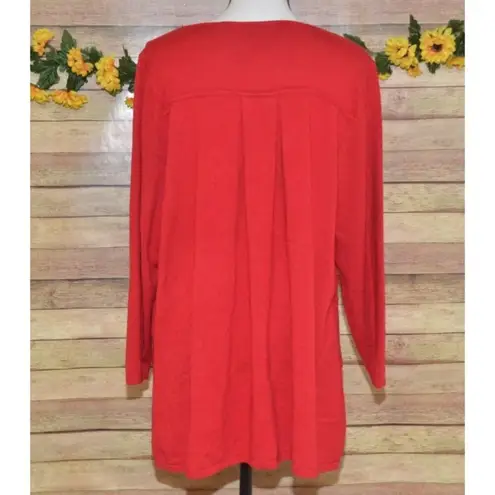 Tahari Ladies Red Long Sleeve Pullover Sweater Size L Hi Low Slit Stretch Casual