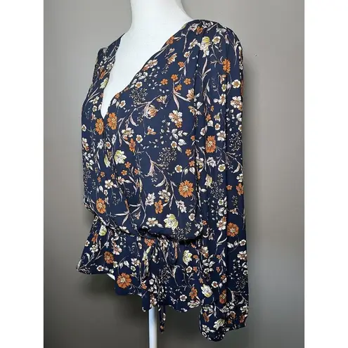 Nine Britton Billie Long Sleeve Floral Blouse Tie Waist Size Medium Office