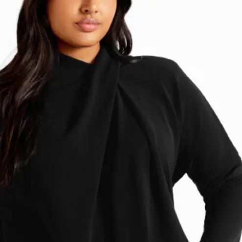 City Chic dress black Elegant long sleeve wrap mock neck NEW stretch