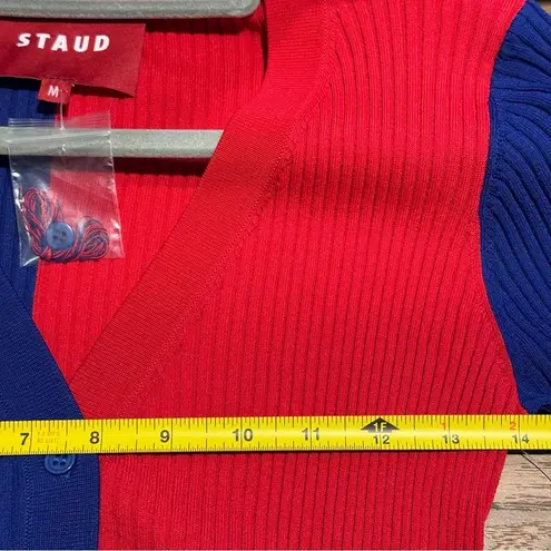 STAUD NWT Medium Blue Red New York Giants Shoko Knit Button-Up Sweater Dress NFL