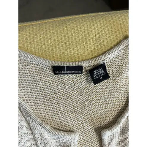 Vtg Moda International Cream Boho Duster Cardigan Tie Waist Festival Silk Linen Size M